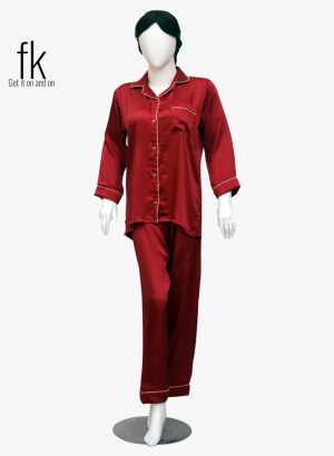 Mehroon Silk Beautiful Nightwear for Stylish women