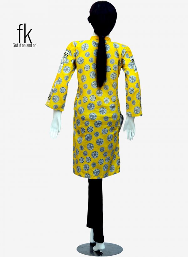 Zhong Design Fancy Kurti for Ladies in Yellow Color