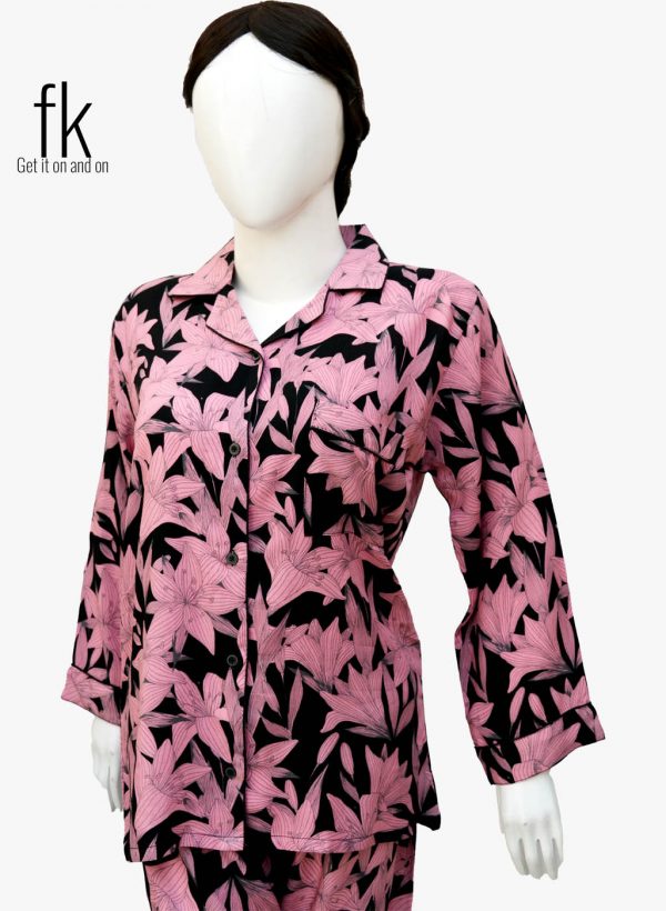 Pink Flower Elegant Nightsuit for Stylish Ladies