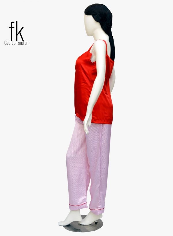 Pink Dot Silk with Red Silk Stylish Camisole