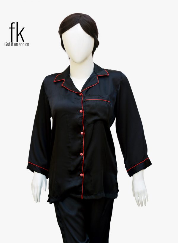 Black Silk With Red Piping Classy Sleepwear