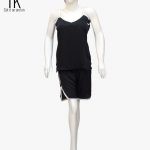Black Silk Cami with Short in White Piping Elegant Sleepwear